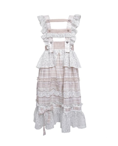 画像1: rurumu: frill check apron beige (1)