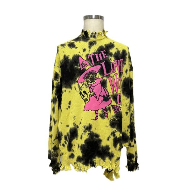 画像1: 【2月28日まで期間限定40%OFF】KIDILL 24SS　KL811 DESTROY PULLOVER KNIT THE LOVE WITCH PRINT　YELLOW (1)