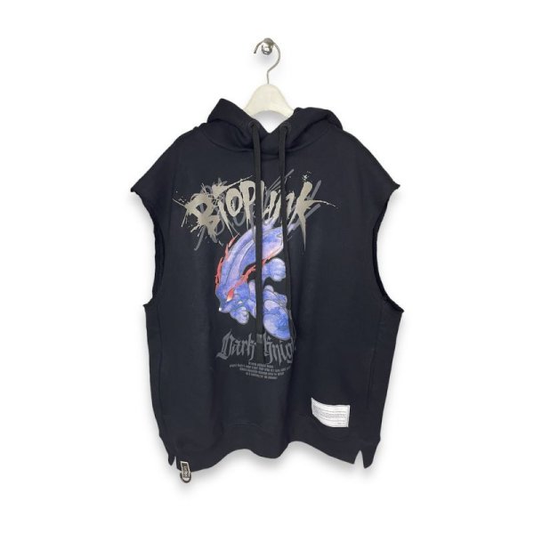 画像1: beauty:beast　DARK KNIGHT SLEEVE-LESS HOODED　BLACK (1)