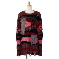 rurumu: 24AW rrm24AW-KN04 ribbon embroidery damaged mohair sweater　red