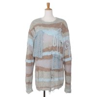 rurumu: 24AW rrm24AW-KN04 ribbon embroidery damaged mohair sweater　smoky blue