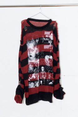 画像1: emary　Damaged Luv bite knit BLACK/RED