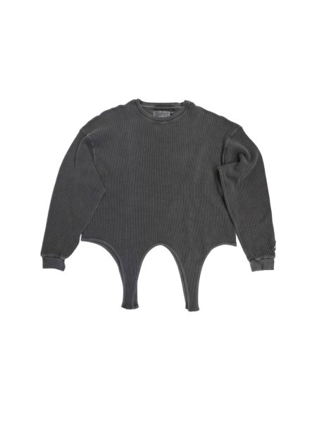 画像1: el conductorH　WAFFLE TAIL LONGSLEEVE TOP　BK (1)