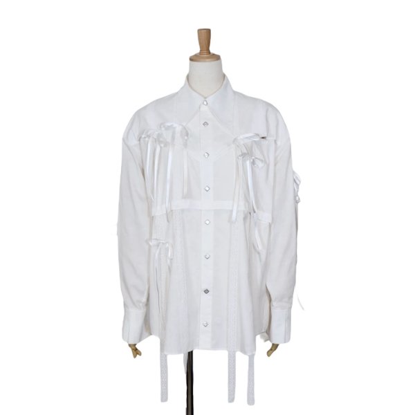 画像1: rurumu: 24AW rrm24AW-SH01 ribbon core detachable shirts　white (1)