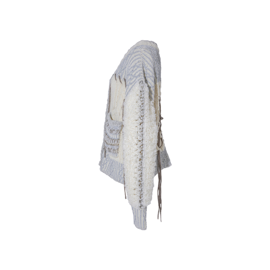 rurumu: 21AW- KN02-F-052 boa sleeve knit cardigan ivory - boys in