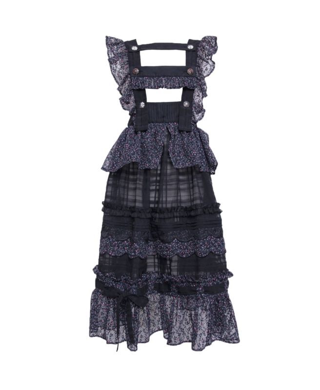 rurumu: 22SS frill check apron black