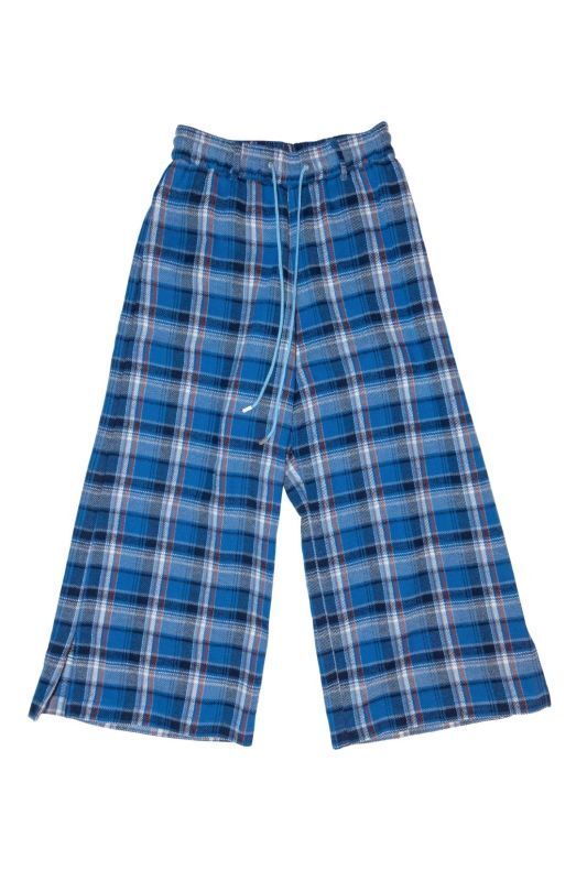 el conductorH COTTON CHECK FLANNEL WIDE TROUSERS BLUE - boys in