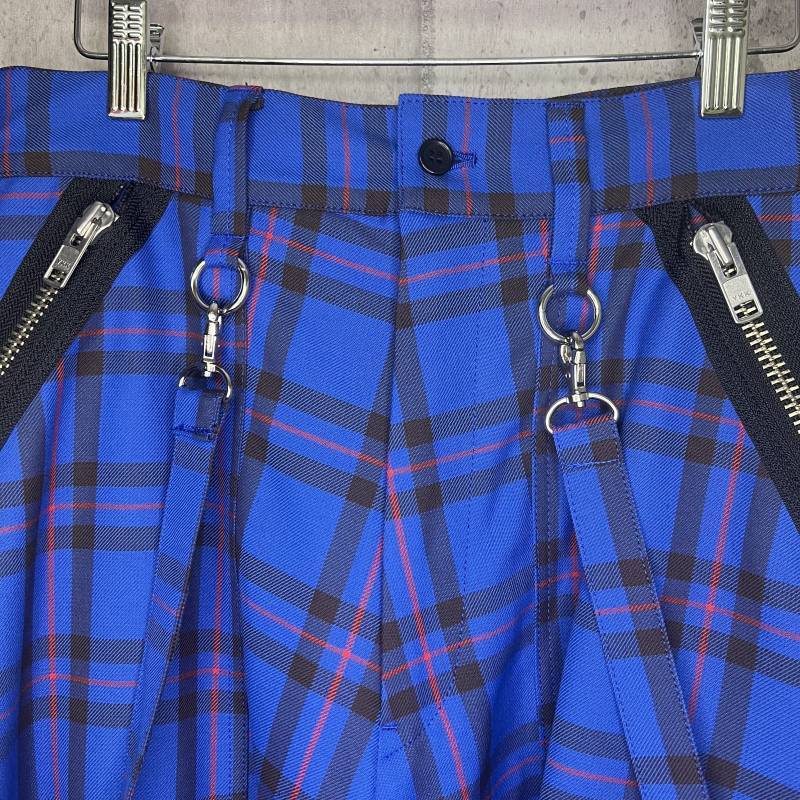 KIDILL 23SS KL708 WIDE ZIP & STRAPS TARTAN PANTS BLUE TARTAN