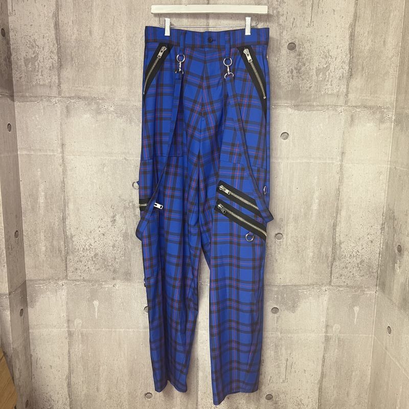 KIDILL 23SS KL708 WIDE ZIP & STRAPS TARTAN PANTS BLUE TARTAN