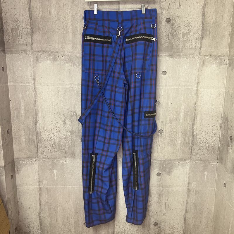 KIDILL 23SS KL708 WIDE ZIP & STRAPS TARTAN PANTS BLUE TARTAN